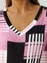 Casual Geometric Printed Loose V Neck T-Shirt