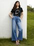 Loose High Waist Plain Urban Wide leg Long Jeans