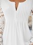 Plain Casual Patchwork lace Notched Tunic Top