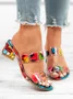 Colorful PVC Double Straps Rhinestone Chunky Heeled Sandals