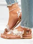 Women's Romantic Applique Lace Flower Decorative Elegant Wedding Flat Heel Sandals