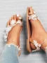 Women's Romantic Applique Lace Flower Decorative Elegant Wedding Flat Heel Sandals