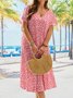Plus Size V Neck Floral Vacation Loose Dress