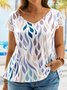 Plus Size V Neck Abstract Graphic Casual Lace Shirt