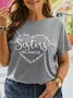 Plus Size Casual Crew Neck Short Sleeve Loose Text Letters T-Shirt