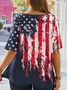 Plus Size Notched Casual America Flag Jersey Independence Day T-Shirt