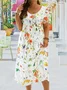 Plus Size Jersey Floral Crew Neck Vacation Dress