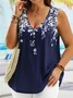 Plus Size Casual Loose Floral V Neck Tank Top