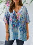 Plus Size Painting Crew Neck Casual Loose Shirt