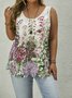 Plus Size Crew Neck Floral Loose Casual Tank Top