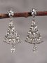 Banquet Party Silver Diamond Heart Earrings Christmas Tree Pattern Jewelry Xmas Earrings