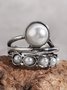 Vintage Silver Distressed Pearl Open Ring