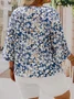 Plus Size Random Print Lace Edge Vacation V Neck Shirt