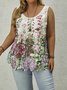 Plus Size Crew Neck Floral Loose Casual Tank Top