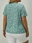 Plus Size Casual Knitted Polka Dots Crew Neck T-Shirt