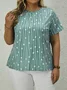 Plus Size Casual Knitted Polka Dots Crew Neck T-Shirt