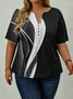 Plus Size Striped Geometric Abstract Jersey Others Casual T-Shirt