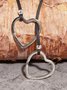 Casual Leather Cord Silver Heart Pendant Necklace Western Style Vintage Ethnic Jewelry