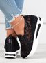 Floral Embroidered Mesh Paneled Slip-On Wedge Sneakers