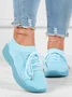 Mesh Platform Solid Color Lace-Up Flyknit Lightweight Soft Sole Slip-On Sneakers