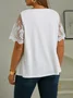 Plus Size Casual Lace Plain Loose T-Shirt