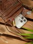 Antique Soft Leather Zip Multi Pocket One Shoulder Crossbody Bag
