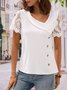 Casual Asymmetrical Neck Buttoned Design With Mesh Sleeve Shirt