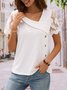 Casual Asymmetrical Neck Buttoned Design With Mesh Sleeve Shirt