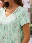 V Neck Casual Loose Shirt Abstract Printed Short Sleeve Blouses