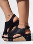 Rivet Hook and Loop Wedge Heel Sandals