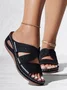 Floral Embroidered Cutout Boho Casual Wedge Slides