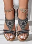 Floral Rhinestone Cutout Wedge Sandals