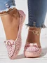 Elegant Applique Bowknot Decor Lace Split Joint Flat Shoes