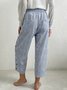  Striped And Buttoned Design Casual Loose Straight Pants With Pockets