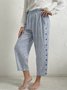  Striped And Buttoned Design Casual Loose Straight Pants With Pockets