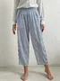  Striped And Buttoned Design Casual Loose Straight Pants With Pockets