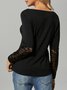 Sexy Lace Plain Regular Fit Elegant V Neck Long Sleeve T-Shirt