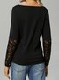 Sexy Lace Plain Regular Fit Elegant V Neck Long Sleeve T-Shirt