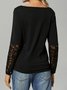 Sexy Lace Plain Regular Fit Elegant V Neck Long Sleeve T-Shirt