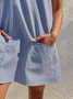 Women Daily Boho Round Neck Pockets Striped Dress