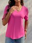 Regular Fit Plain Casual V Neck Half Sleeve T-Shirt