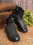 zolucky Vintage Women Casual Braided Strap Breathable Lether PU Flat Heel Classic Boots