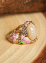 Vintage Crystal Enamel Opal Painted Rhinestone Floral Party Wedding Vacation Ring