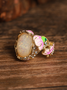 Vintage Crystal Enamel Opal Painted Rhinestone Floral Party Wedding Vacation Ring