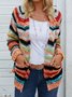 Womens Cardigan Color Block Striped Long Sleeve Open Front Casual Knit Sweater Holiday Coat Outwear