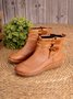 zolucky Vintage Women Casual Braided Strap Breathable Lether PU Flat Heel Classic Boots