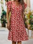 Women Floral Slim Pullover Short Sleeve Summer Dress Boho Dress