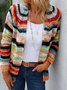 Womens Cardigan Color Block Striped Long Sleeve Open Front Casual Knit Sweater Holiday Coat Outwear