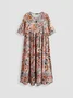 Loosen Casual Floral Short Sleeve Woven Dress