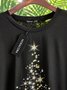Christmas Tree Print Crew Neck T-shirt Holiday Xmas Jersey Micro-Elasticity Loose Long Sleeve T-shirt